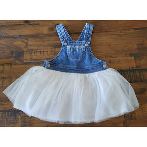 First Impressions Jean Denim Overalls White Lace Dress Toddler Size 18 Months